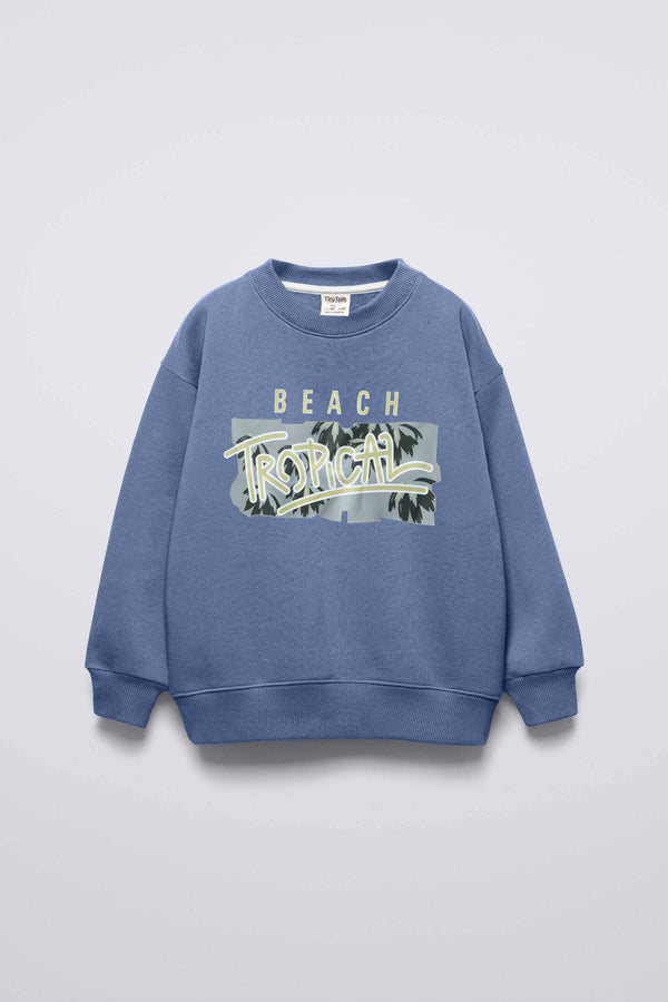 elo LFT Kid's Tropical Printed Fleece Sweat Shirt Powder Blue