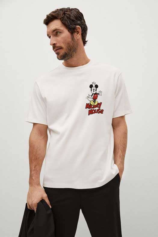 Elo LFT Men's Mickey Mouse Printed Short Sleeves Crew Neck Tee Shirt Off White