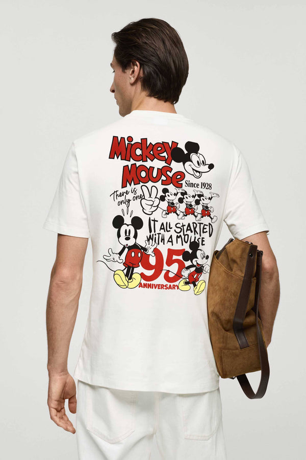 Elo LFT Men's Mickey Mouse Printed Short Sleeves Crew Neck Tee Shirt Off White