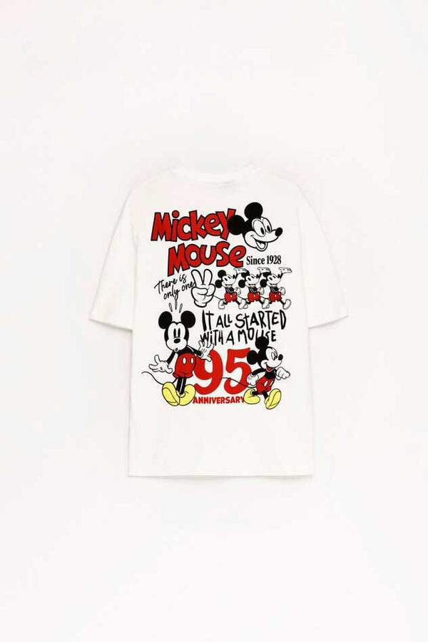 Elo LFT Men's Mickey Mouse Printed Short Sleeves Crew Neck Tee Shirt Off White