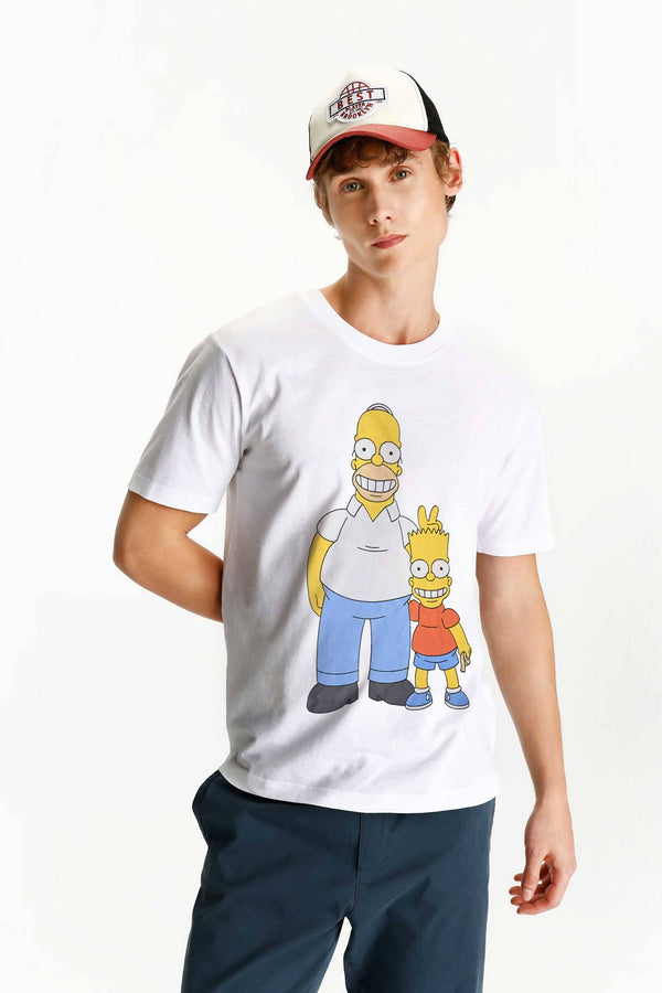 Elo LFT Men's The Simpsons Printed Short Sleeves Crew Neck Tee Shirt Off White