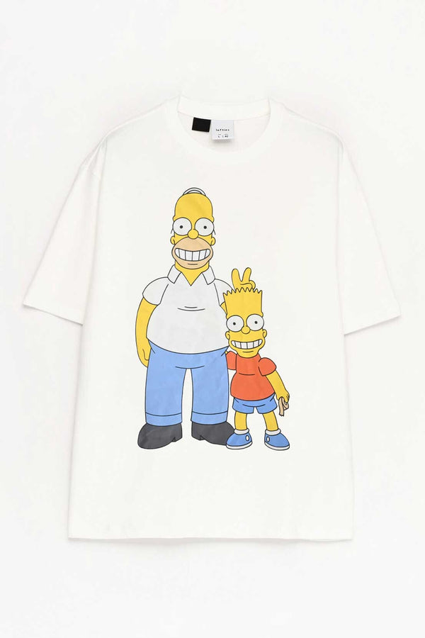 Elo LFT Men's The Simpsons Printed Short Sleeves Crew Neck Tee Shirt Off White