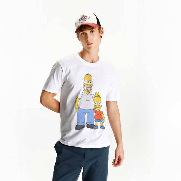 elo LFT Men's The Simpsons Printed Short Sleeves Crew Neck Tee Shirt Off White