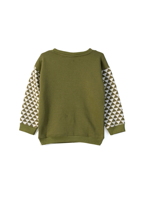 Elo Little Buddies Kid's Hey Applique Terry Sweat Shirt Olive