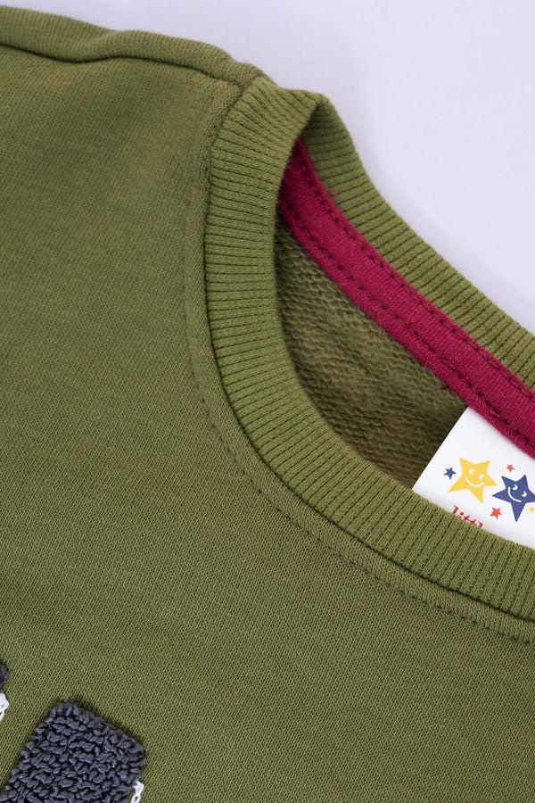 Elo Little Buddies Kid's Hey Applique Terry Sweat Shirt Olive