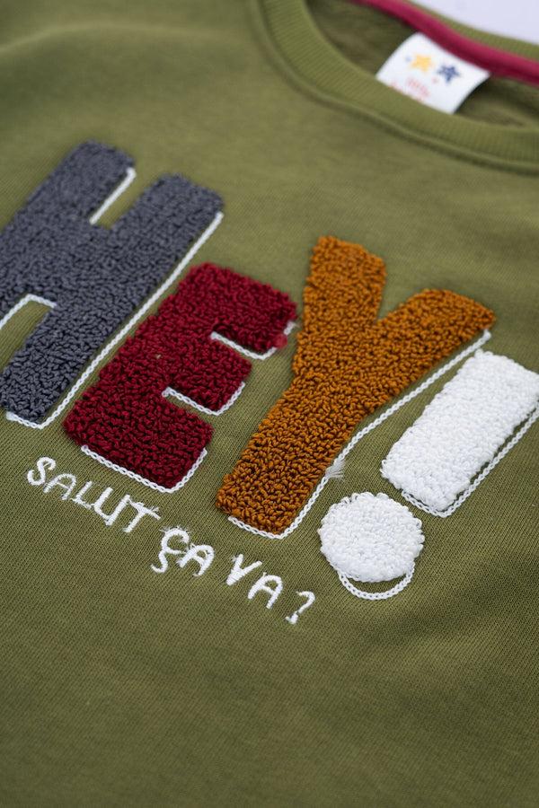 Elo Little Buddies Kid's Hey Applique Terry Sweat Shirt Olive
