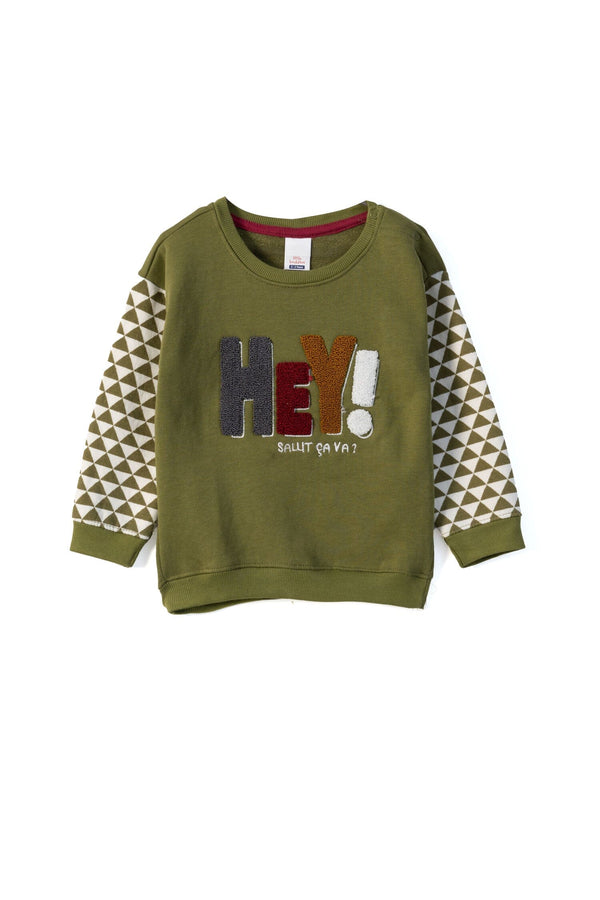 elo Little Buddies Kid's Hey Applique Terry Sweat Shirt Olive