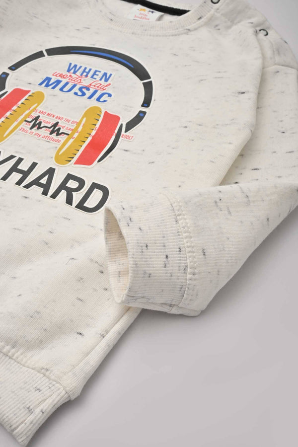 Elo Little Buddies Kid's When Music Printed Fleece Sweat Shirt White Marl