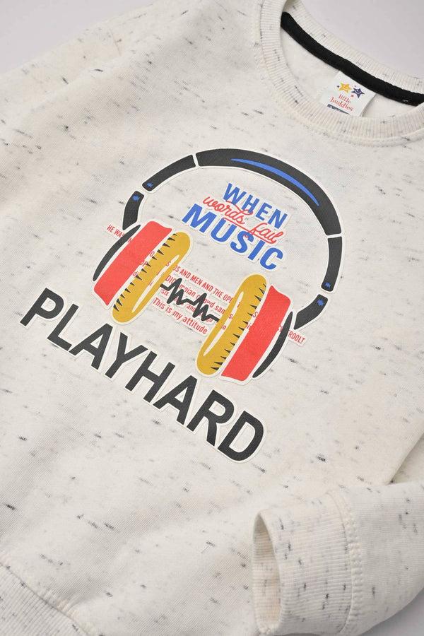 Elo Little Buddies Kid's When Music Printed Fleece Sweat Shirt White Marl