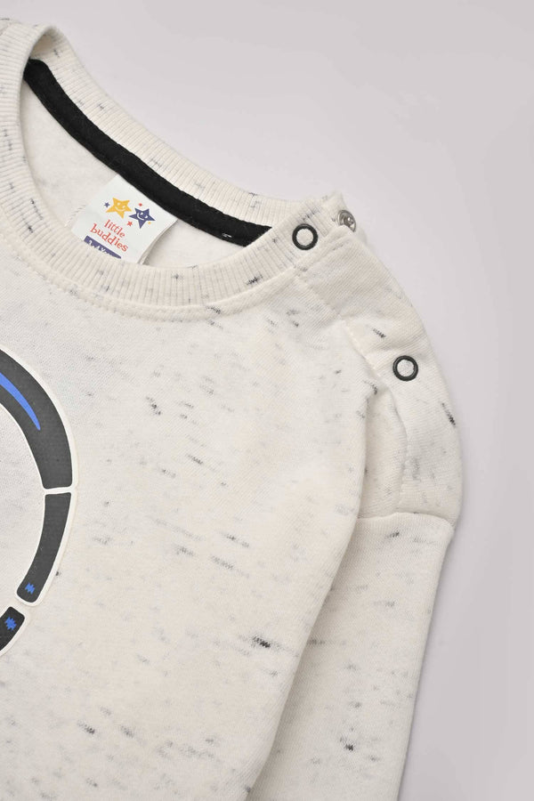 Elo Little Buddies Kid's When Music Printed Fleece Sweat Shirt White Marl