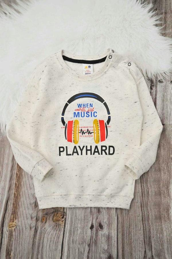 elo Little Buddies Kid's When Music Printed Fleece Sweat Shirt White Marl