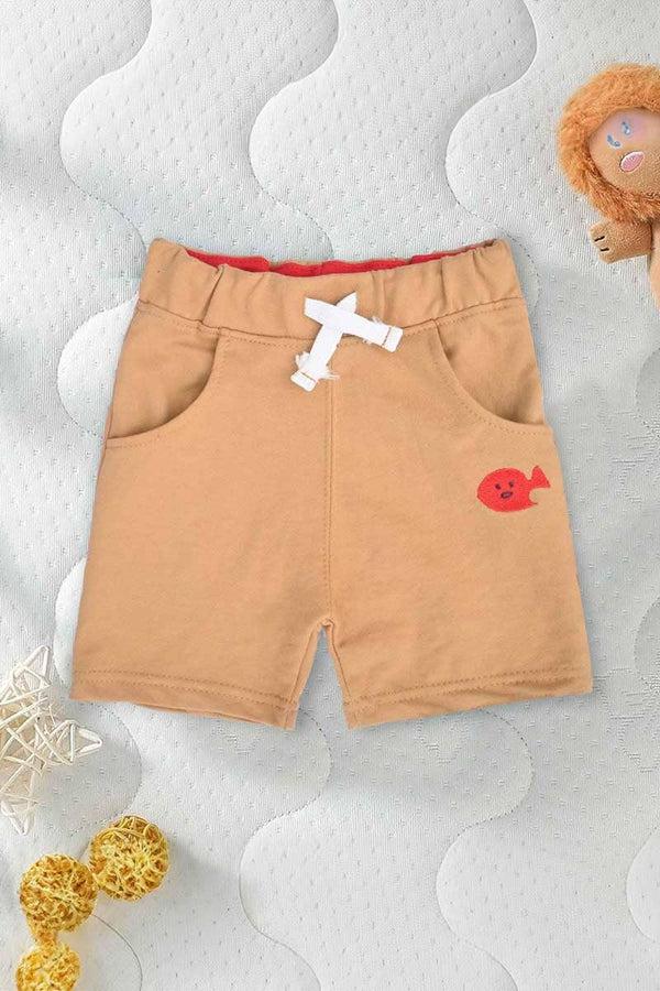 elo Little Junior Kid's Fish Embroidered Terry Shorts Brown