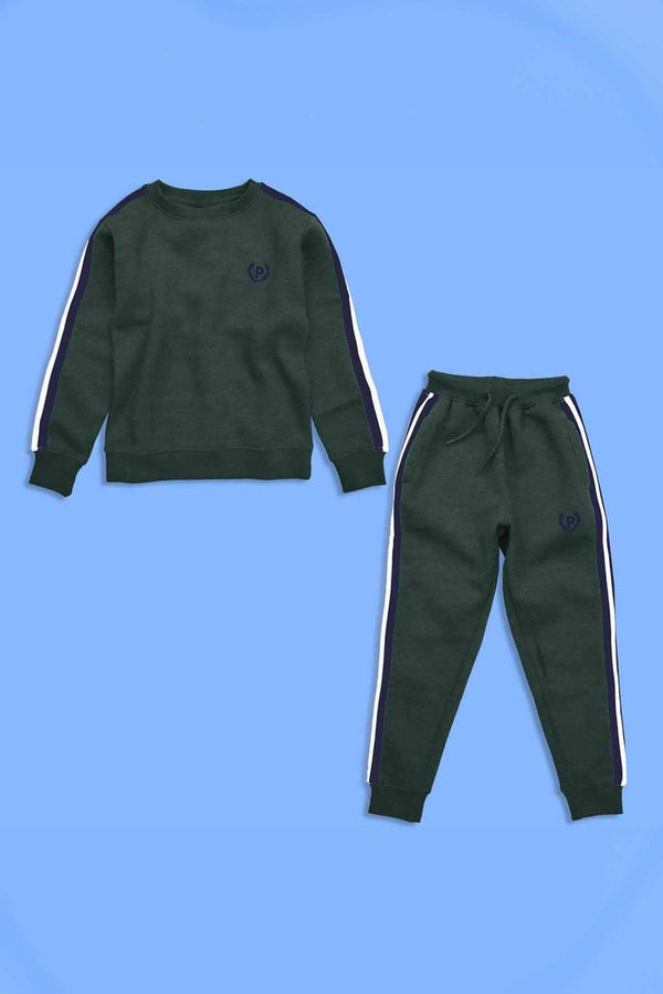 elo London Boy's Logo Embroidered Crew Neck Fleece Track Suit Bottle Green