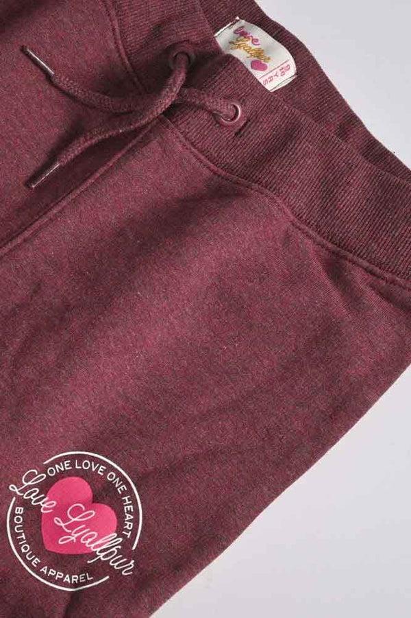 Elo Love Lyallpur Girl's Heart Printed Fleece Hooded Crop Top Suit Burgundy & Blue