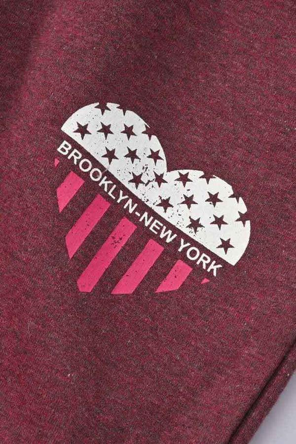 Elo Love Lyalpur Girl's Heart Printed Fleece Hooded Crop Top Suit Burgundy & Blue