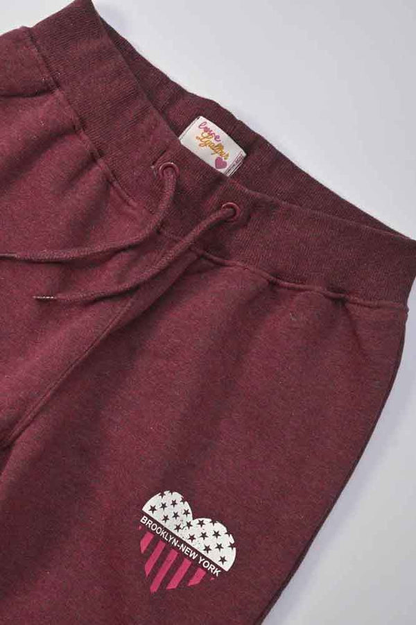 Elo Love Lyalpur Girl's Heart Printed Fleece Hooded Crop Top Suit Burgundy & Blue