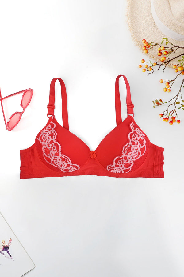 Elo Lugeni Women's Rosario Lace Embroidered Push Up Foam Padded Bra Powder Pink