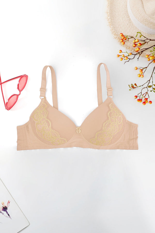 Elo Lugeni Women's Rosario Lace Embroidered Push Up Foam Padded Bra Powder Pink