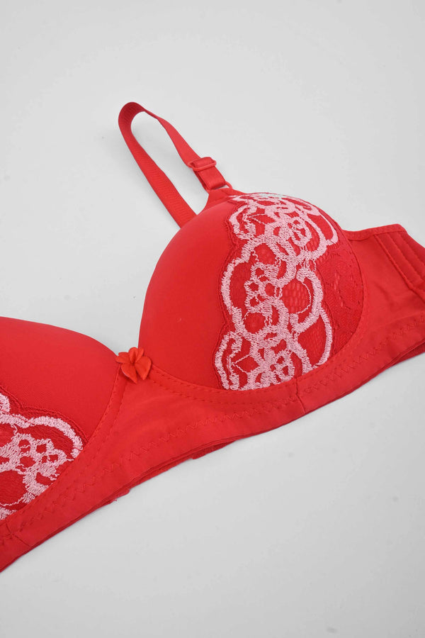 Elo Lugeni Women's Rosario Lace Embroidered Push Up Foam Padded Bra Powder Pink