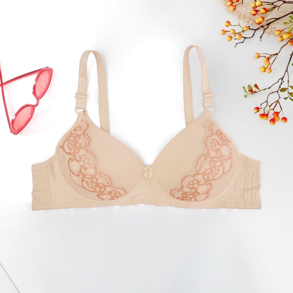 elo Lugeni Women's Rosario Lace Embroidered Push Up Foam Padded Bra Powder Pink