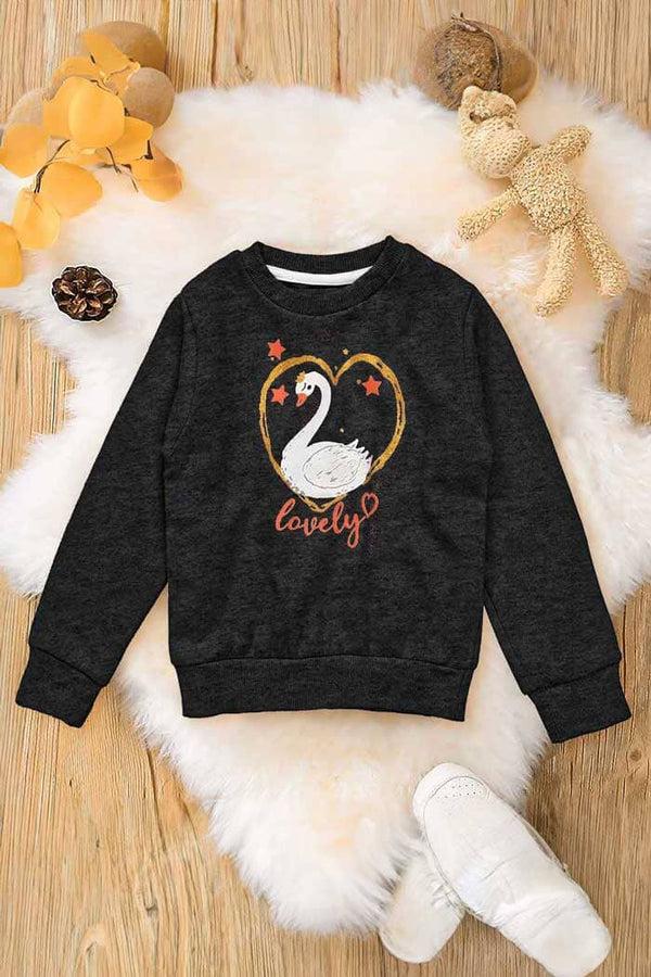 elo Lyallpur Girl's Flamingos Lovely Printed Sweat Shirt Black Marl