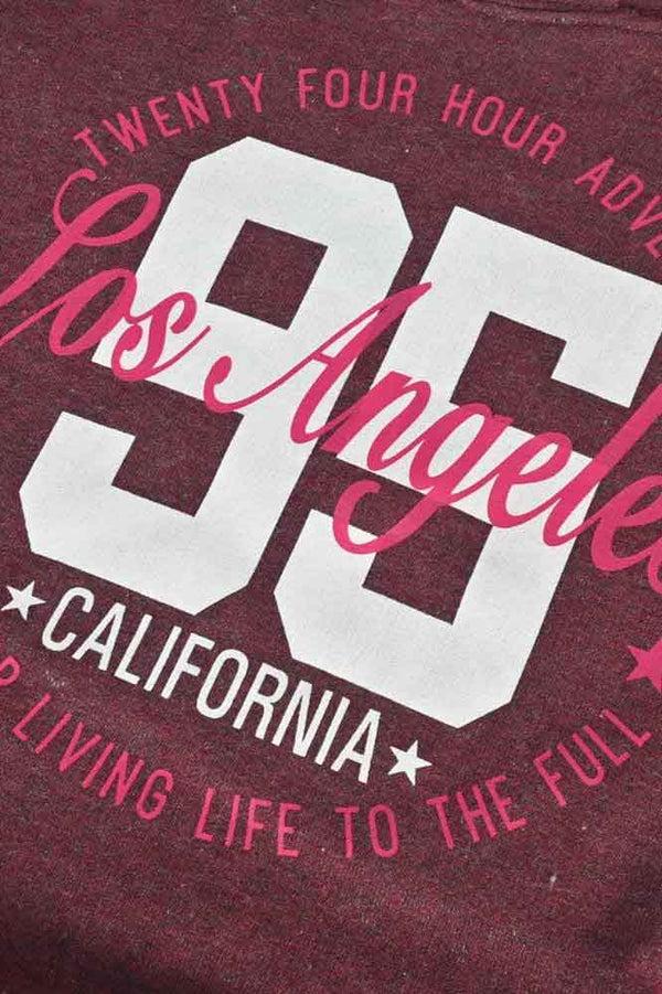 Elo Lyallpur Girl's Los Angeles Printed Fleece Hooded Crop Top Suit Burgundy & Blue