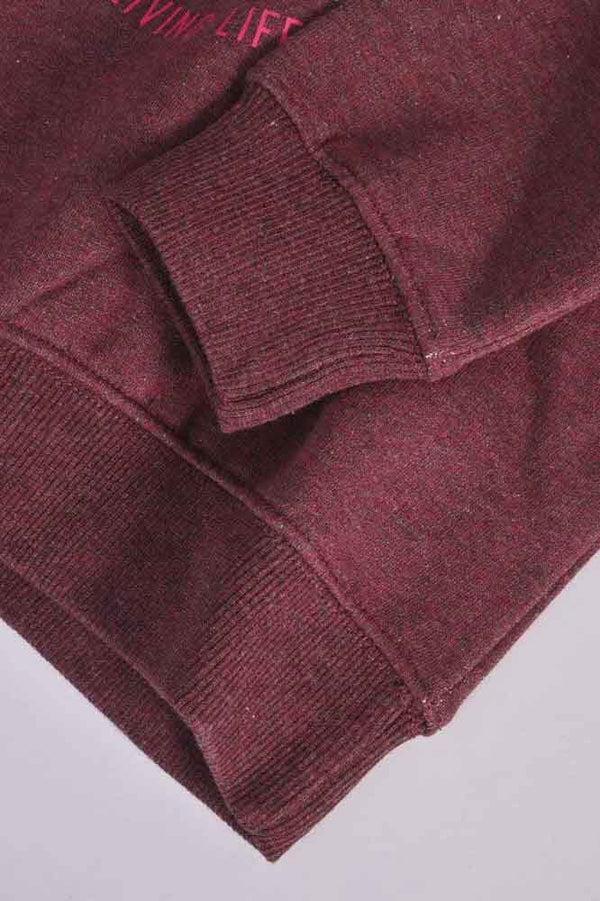 Elo Lyallpur Girl's Los Angeles Printed Fleece Hooded Crop Top Suit Burgundy & Blue