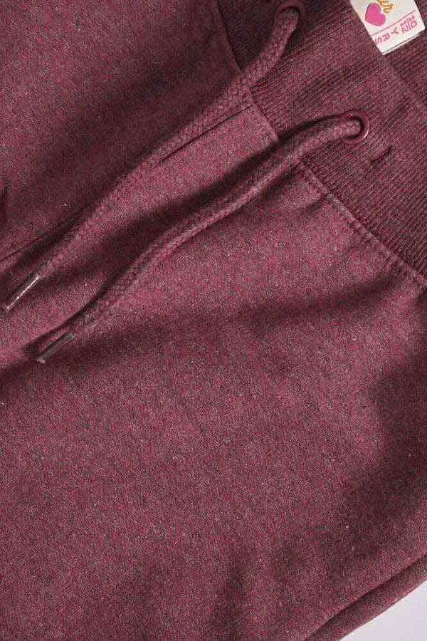 Elo Lyallpur Girl's Los Angeles Printed Fleece Hooded Crop Top Suit Burgundy & Blue