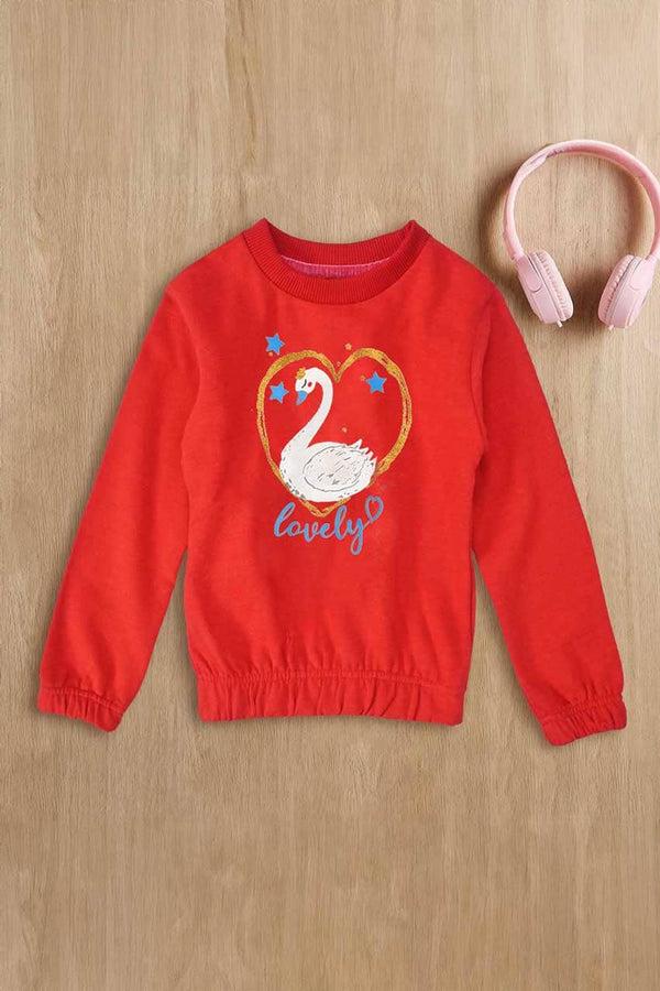 Elo Lyallpur Girl's Lovely Duck Printed Sweat Shirt Maroon
