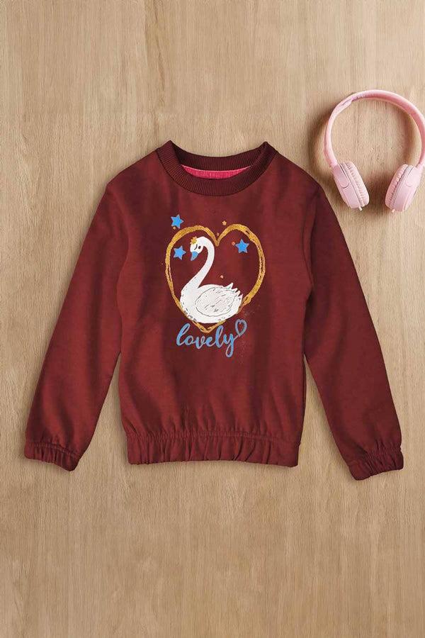 elo Lyallpur Girl's Lovely Duck Printed Sweat Shirt Maroon