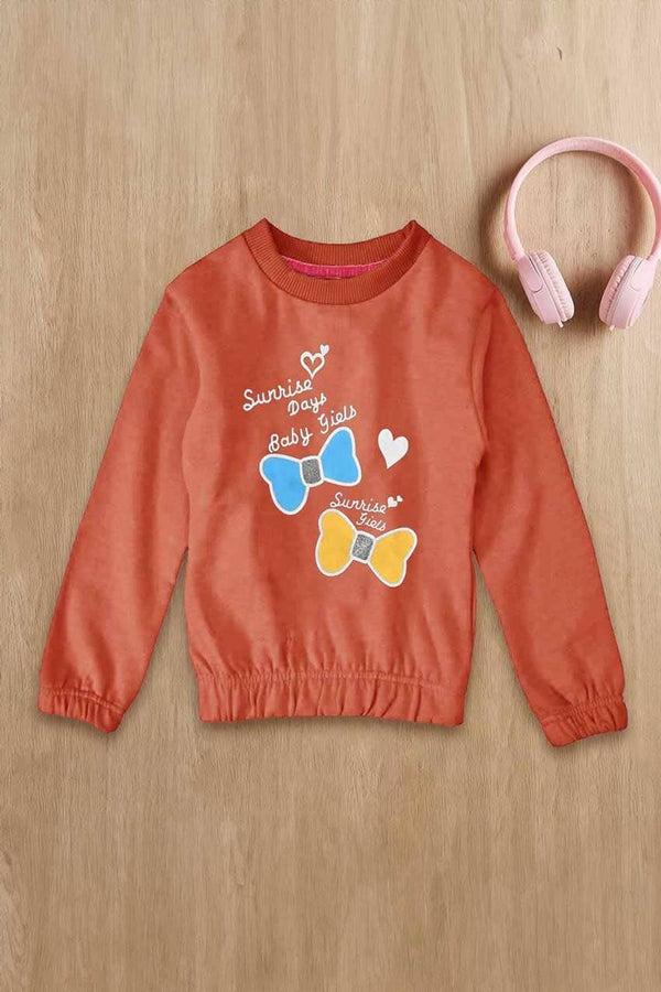 elo Lyallpur Girl's Sunrise Days Printed Fleece Sweat Shirt Coral Red