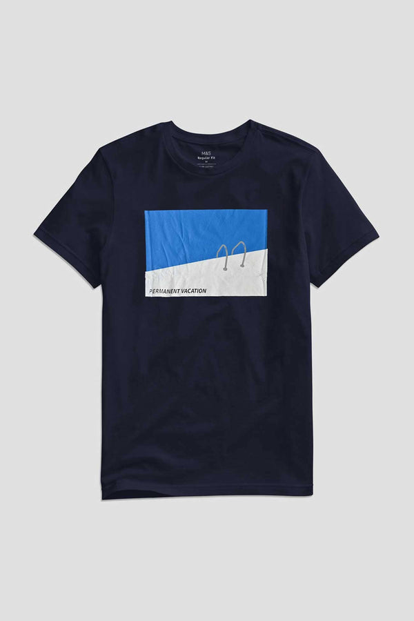 Elo M&C Men's Permanent Vacation Printed Crew Neck Tee Shirt White