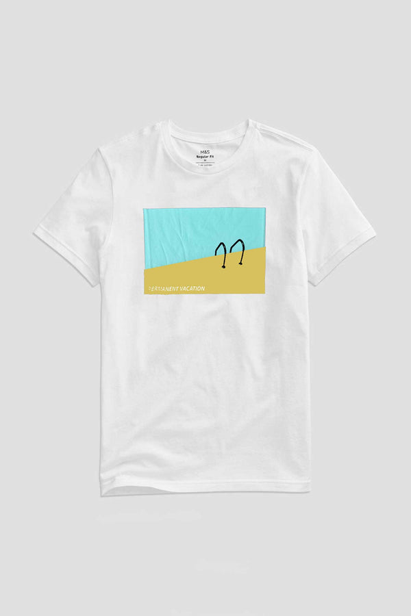 elo M&C Men's Permanent Vacation Printed Crew Neck Tee Shirt White