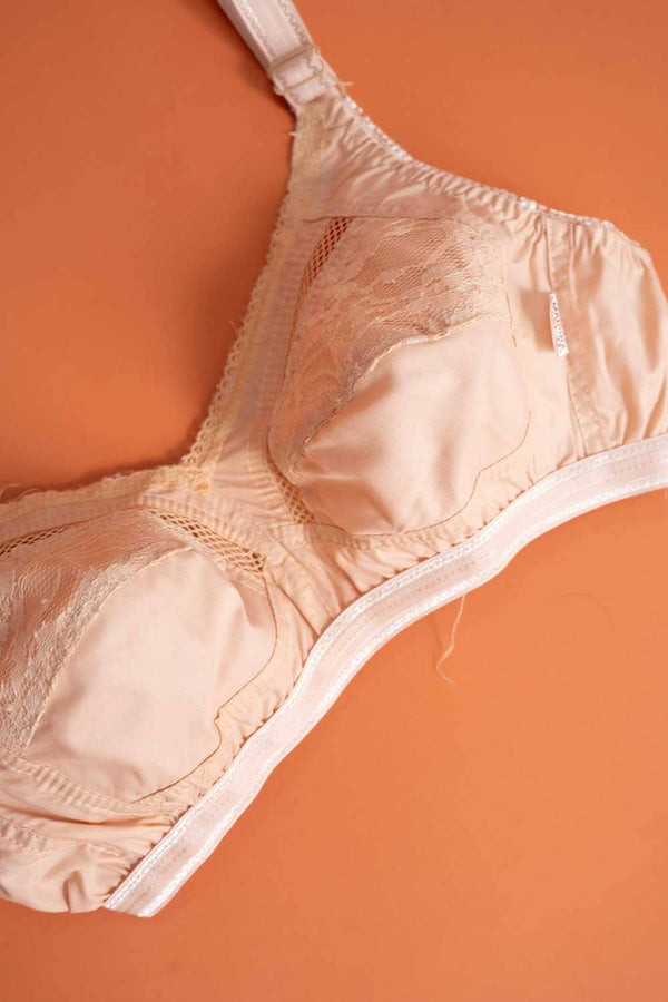 Elo Madona Women's Net Embroidered Cotton Bra Powder Pink