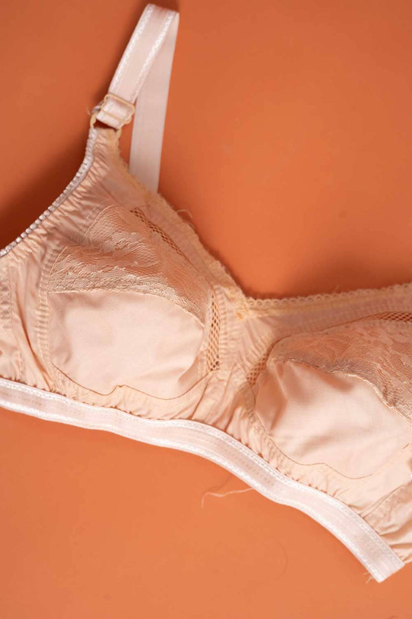 Elo Madona Women's Net Embroidered Cotton Bra Powder Pink