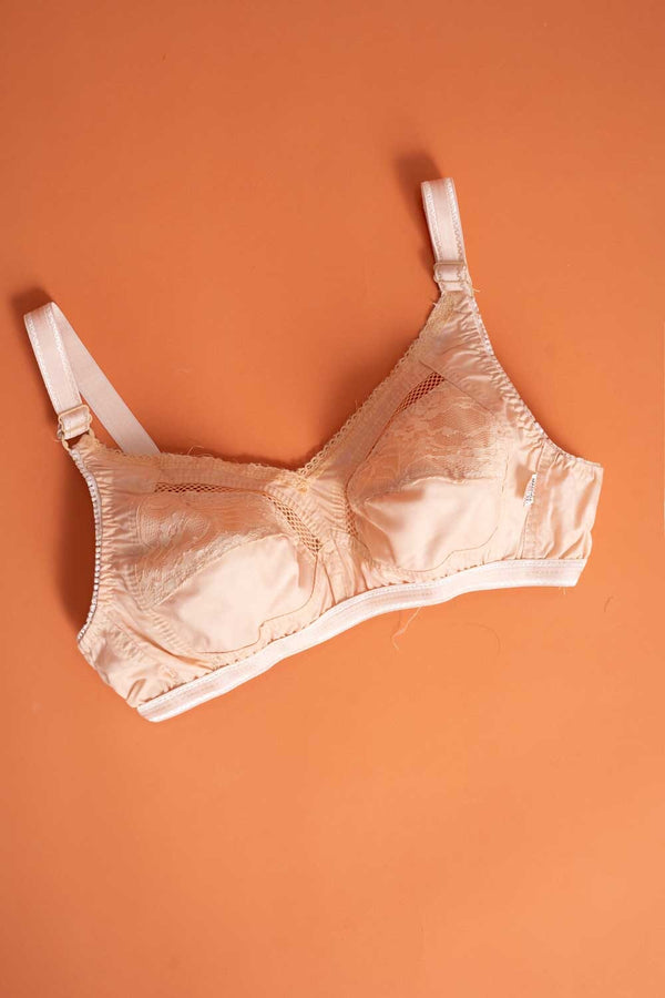 elo Madona Women's Net Embroidered Cotton Bra Powder Pink