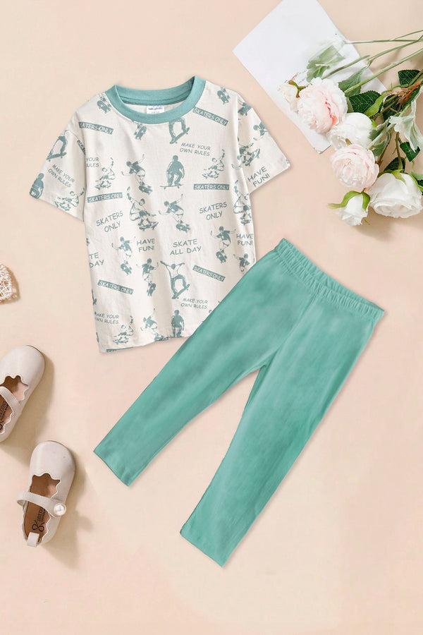 Elo Mango Kid's Skaters Only Printed Twin Set Sky & Orange