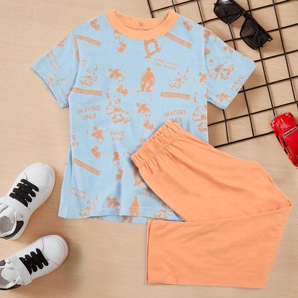 elo Mango Kid's Skaters Only Printed Twin Set Sky & Orange