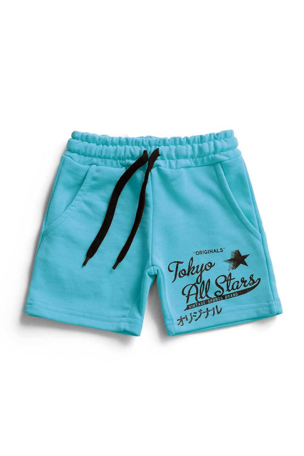 elo Max 21 Kid's All Star Printed Terry Shorts Aqua Blue