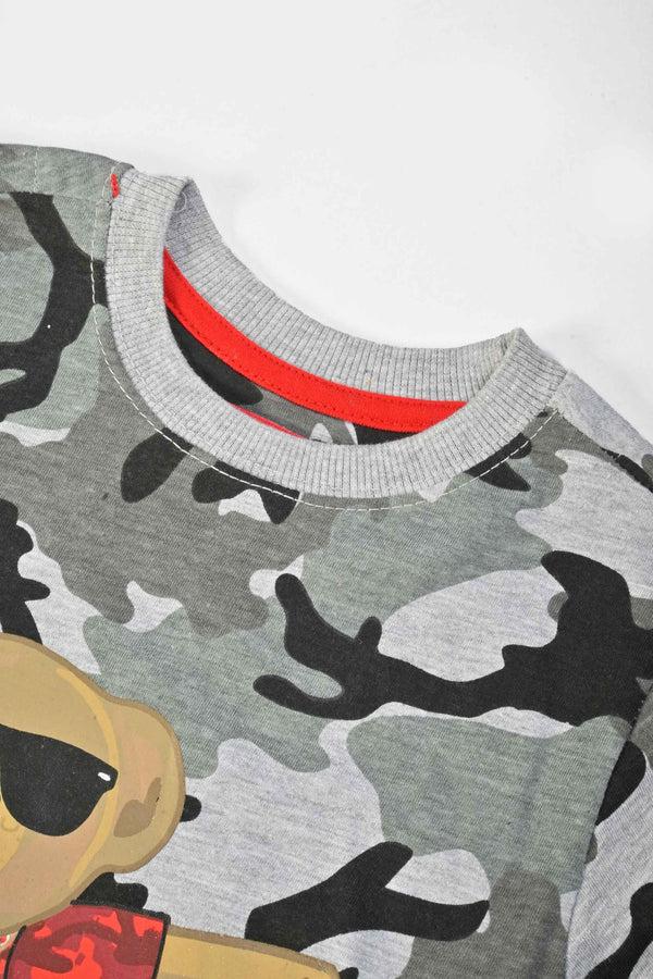 Elo Max 21 Kid's Camo Style Bear Printed Long Sleeve Tee Shirt Camo Grey