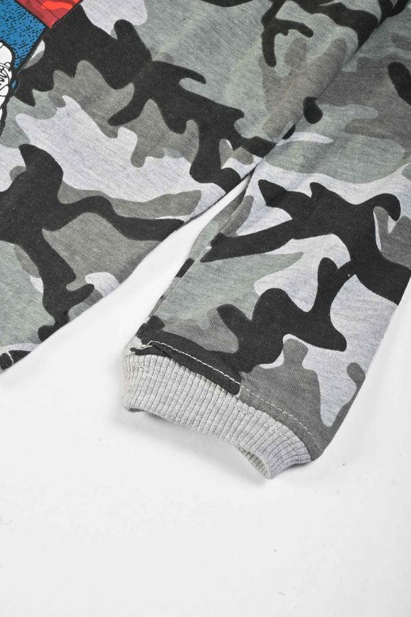 Elo Max 21 Kid's Camo Style Bear Printed Long Sleeve Tee Shirt Camo Grey