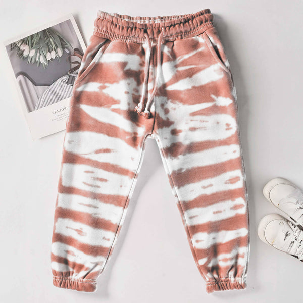 elo Max 21 Kid's Tie And Dye Style Fleece Sweat Pants White & Plum