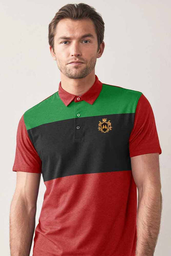 Elo Max 21 Men's Benin Contrast Panel Design Short Sleeve Polo Shirt Red & Green