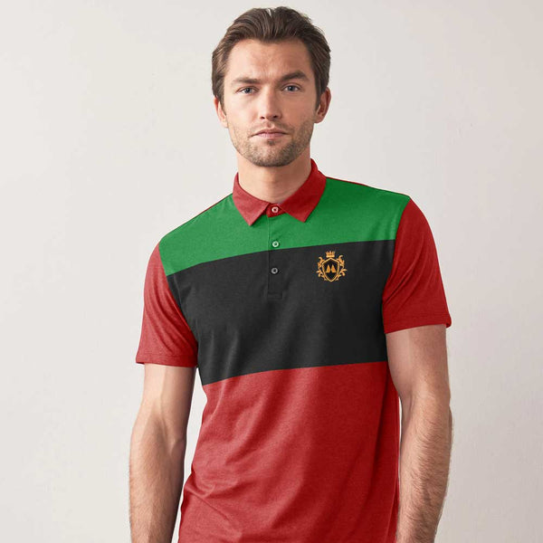 Elo Max 21 Men's Benin Contrast Panel Design Short Sleeve Polo Shirt Red & Green