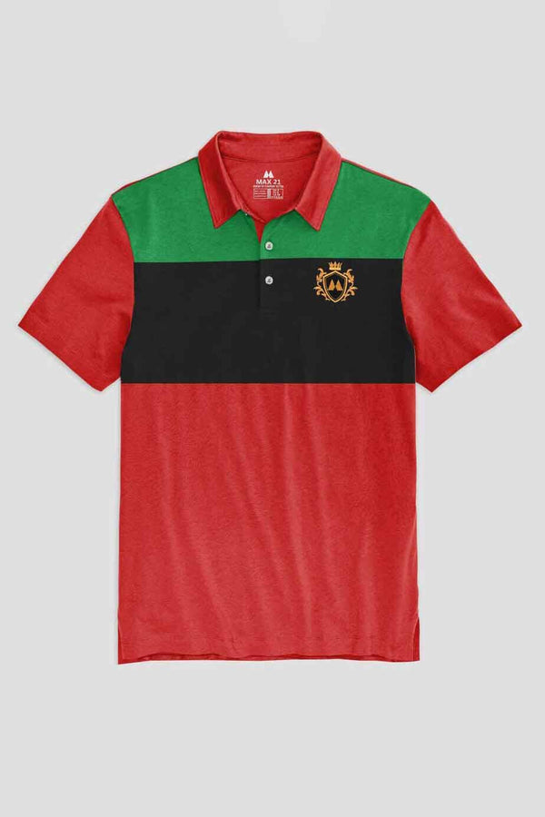 elo Max 21 Men's Benin Contrast Panel Design Short Sleeve Polo Shirt Red & Green