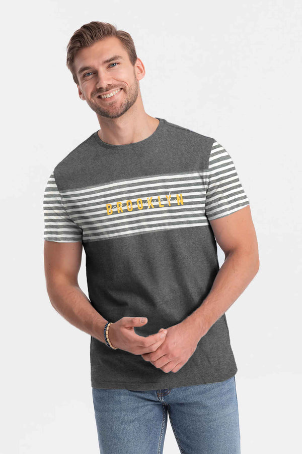 elo Max 21 Men's Brooklyn Printed Short Sleeve Tee Shirt Charcoal