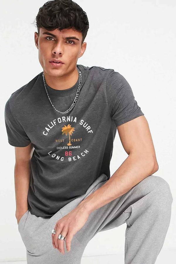 elo Max 21 Men's California Surf Printed Short Sleeve Tee Shirt Charcoal