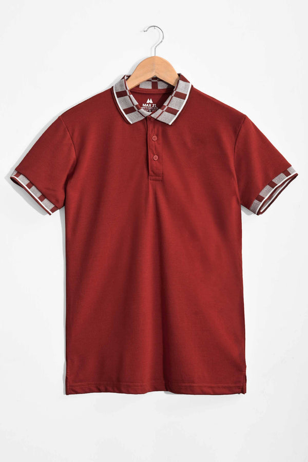 Elo Max 21 Men's Check Collar Design Polo Shirt Mustard