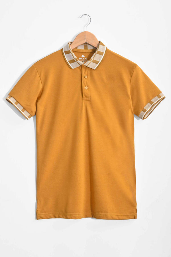 Elo Max 21 Men's Check Collar Design Polo Shirt Mustard