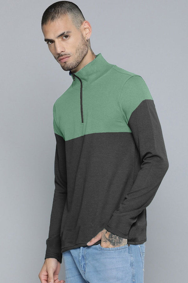 Elo Max 21 Men's Contrast Design Quarter Zipper Fleece Sweat Shirt Black & Beige